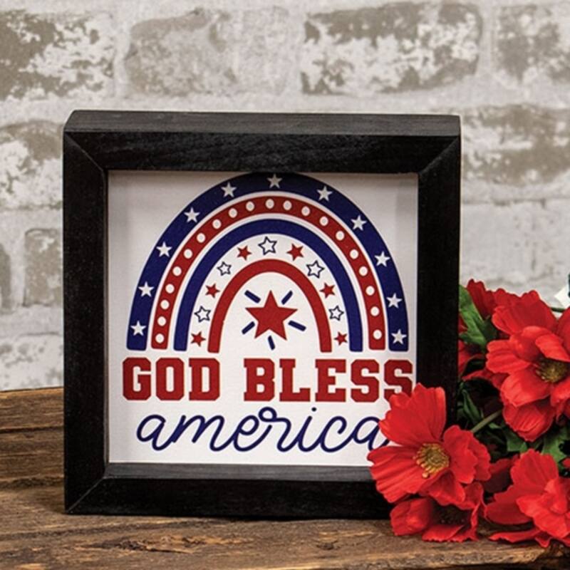 Wood Shadowbox Frame with Patriotic Rainbow and Hanging Option - 7" H x 7" W x 2" D