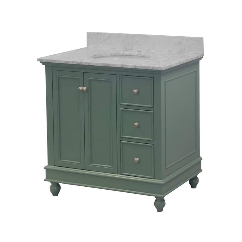 KitchenBathCollection Bella 36" Bathroom Vanity with Carrara Marble Top