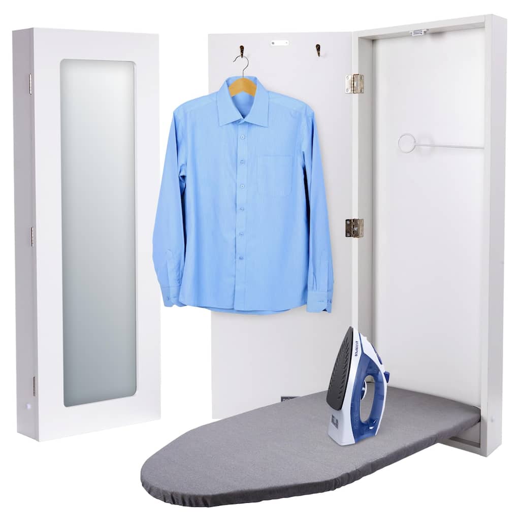 Ivation Wall-Mounted Ironing Board Cabinet w/ Mirror & Left Door - White