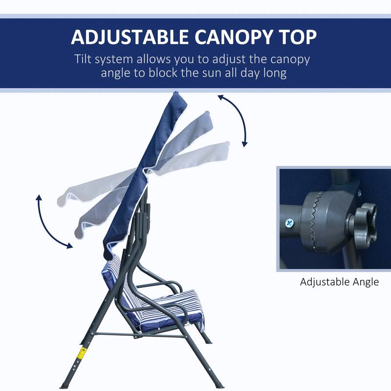 Outsunny 3-Person Porch Swing with Canopy, Patio Swing Chair, Outdoor Canopy Swing Bench with Adjustable Shade, Cushion