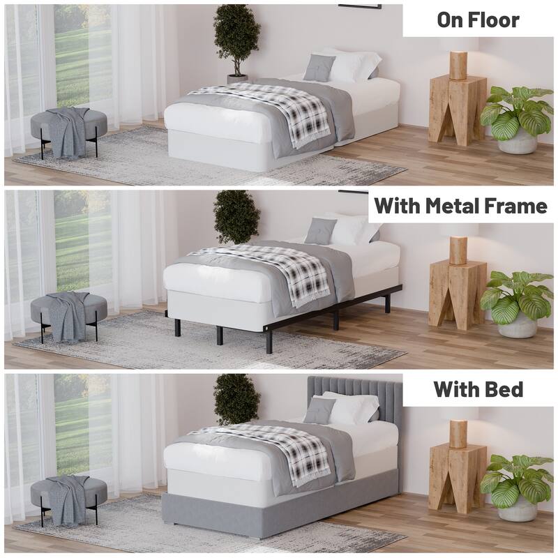 Onetan 8-Inch & 4-Inch Wooden Box Spring/Foundation Ideal for Mattress, No Assembly Needed, White.