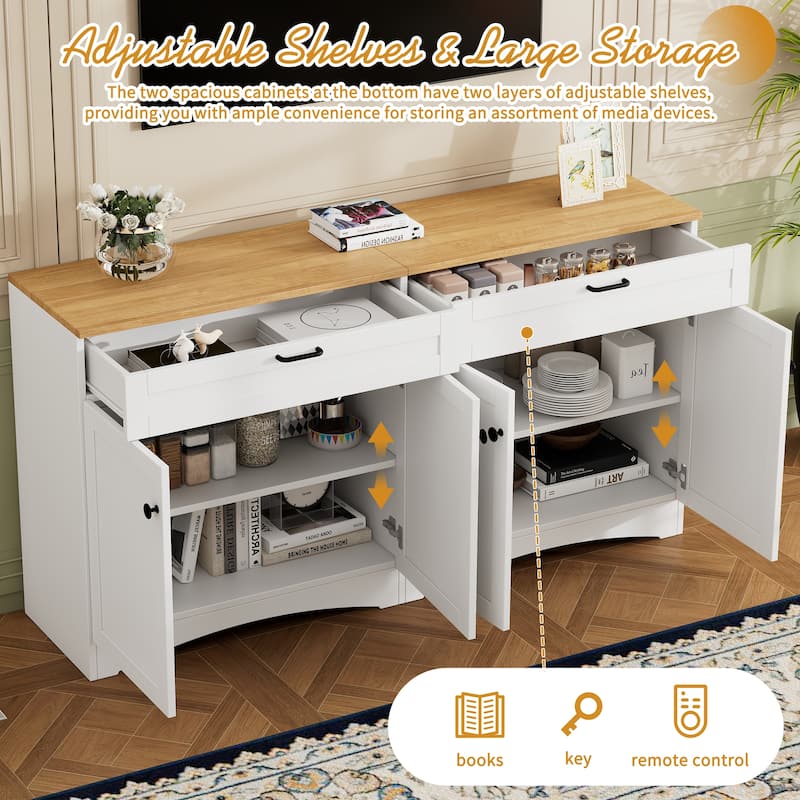 62.9" TV Stand with Wood Top and 2 Cabinets with 2 Drawers for 70" TVs