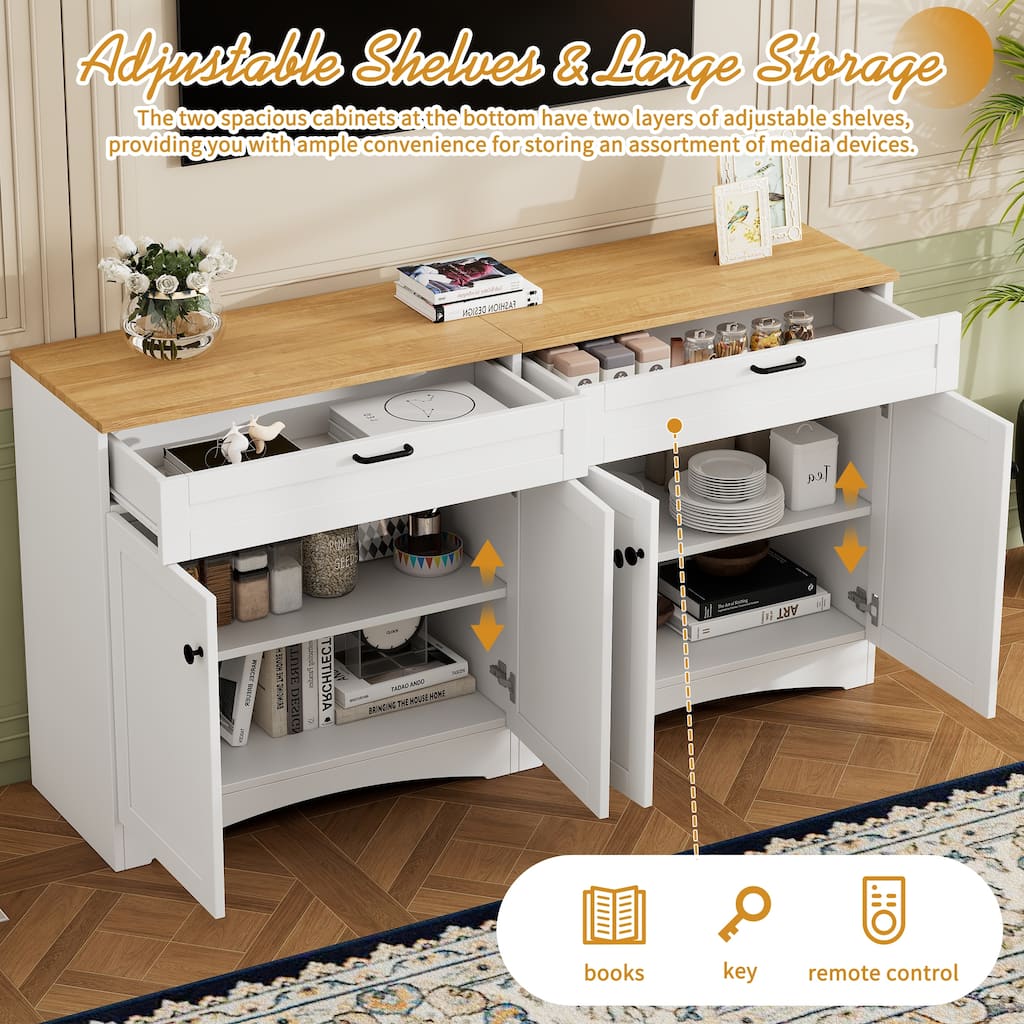 Rustic TV Stand Media Storage Cabinet for TVs Up to 70", Buffet Sideboard Side Cabinet with 2 Drawers & Adjustable Shelves