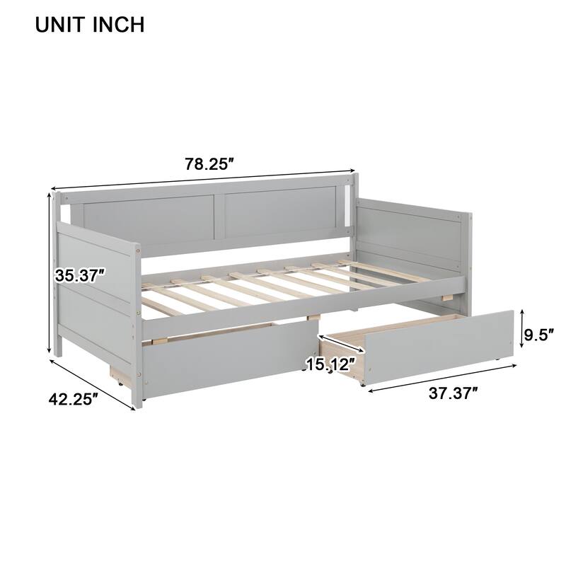 Twin Size Pine Wood Daybed with two Storage Drawers, White