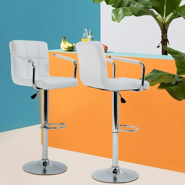 Bar Stools Set of 2 Adjustable Swivel Bar Stool Modern PU Leather Kitchen Counter Stool Square