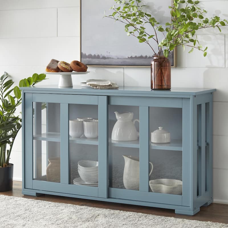 Porch & Den Jefferson Sliding Glass Door Stackable China Cabinet - Antique Blue