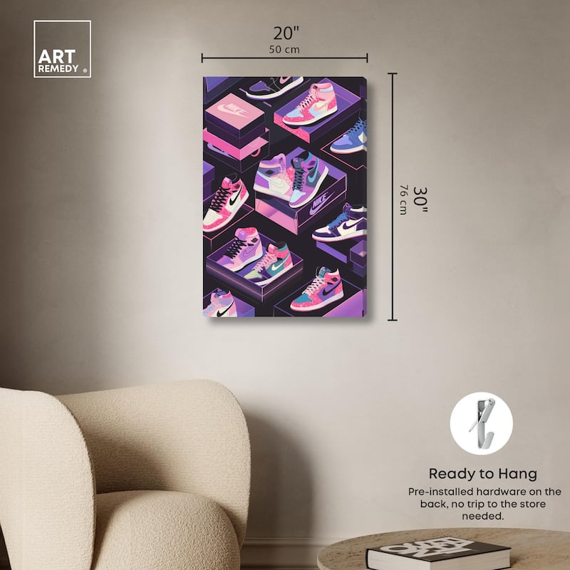 Neon Pastels Sneakers Canvas by Art Remedy, Gallery Wrapped
