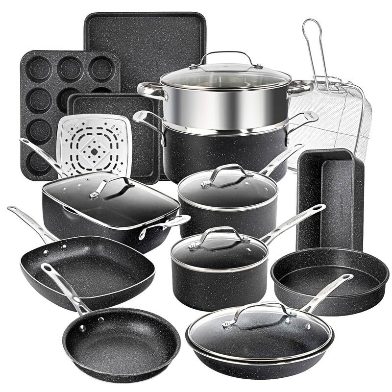 Granitestone 20 Piece Nonstick Aluminum Cookware and Bakeware Set - Black