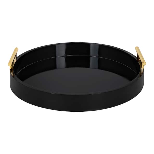 Kate and Laurel Lipton Round Decorative Tray with Metal Handles