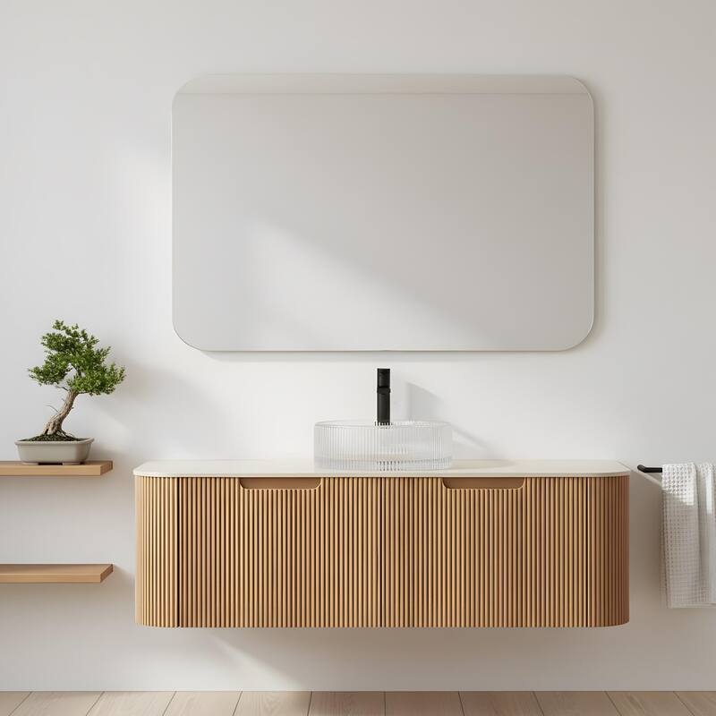 Floating Bathroom Vanity with Transparent Round Glass Basin