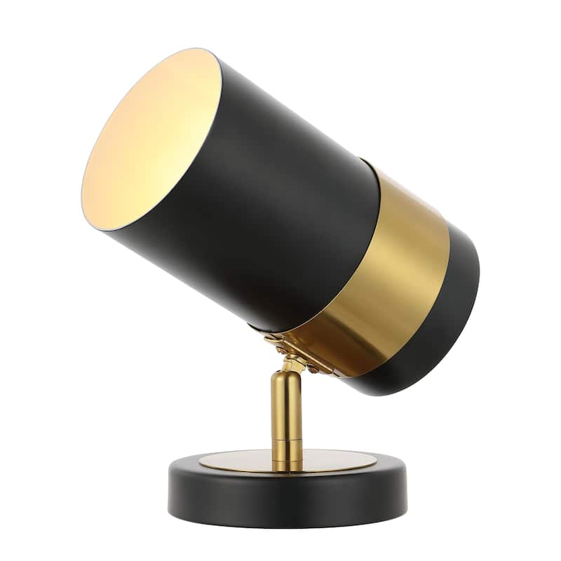 Eldora 9.25" Modern Industrial Iron Adjustable Indoor LED Floor Spotlight, Black/Brass Gold by JONATHAN Y - Black/Brass Gold