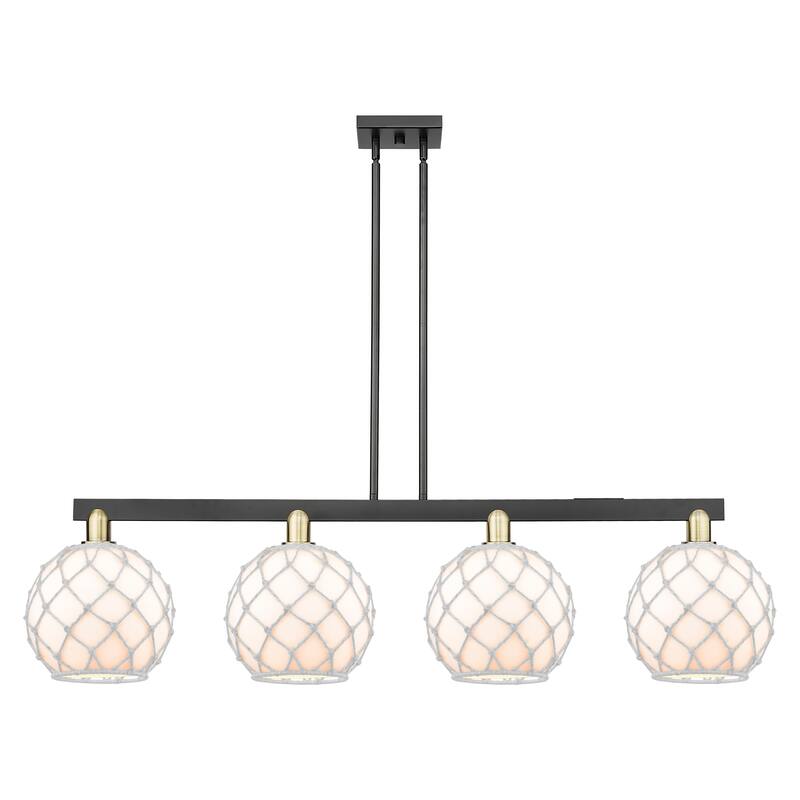 Innovations Lighting Endless Possibilities Arcadia - Farmhouse Rope - 4 Light 53" Stem Hung Island Light - White Glass with White Rope/Black Antique Brass