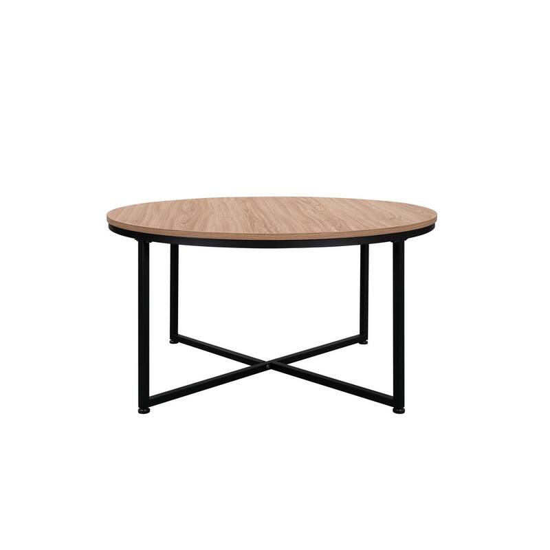 Modern Round Metal Coffee Table - Light Brown