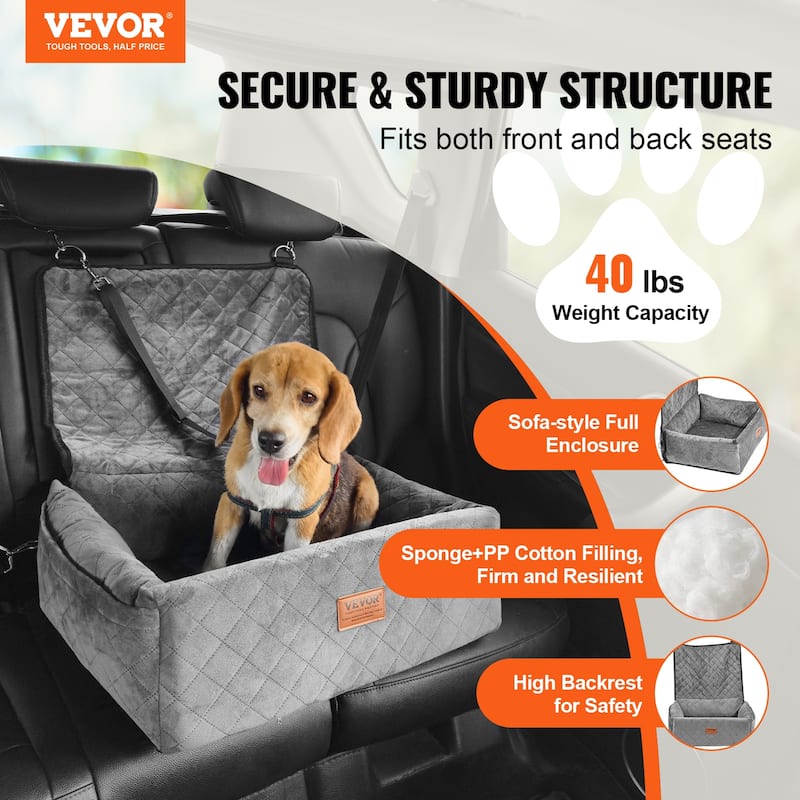 Dog Car Seat, Dog Booster Seat for Car with Side Handles and A Storage Pocket