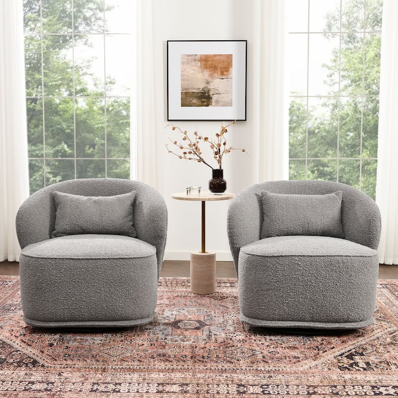 KINWELL 33" W Sherpa Boucle Upholstered Accent Swivel Chair (Set of 2)