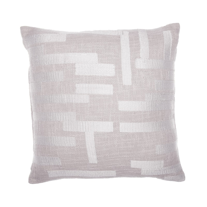 HomeRoots 20" Ivory Geometric Cotton Blend Throw Pillow With Embroidery
