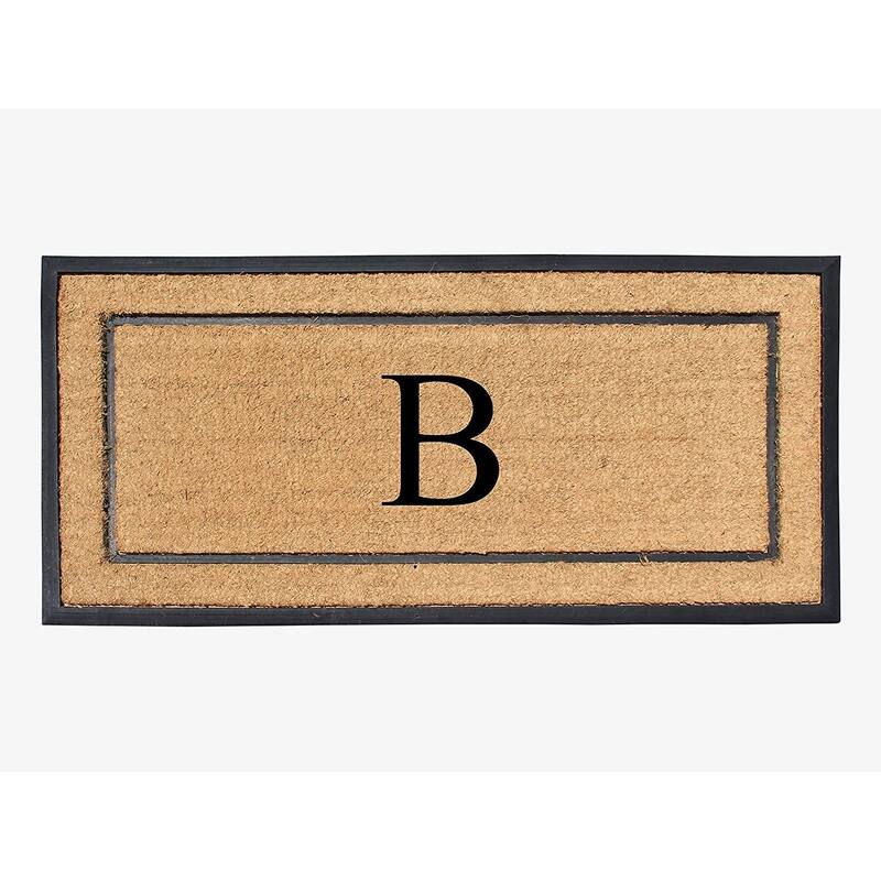 A1HC Natural Coir Monogrammed Door Mat for Front Door, Durable Large Outdoor Rug, Heavy Duty Welcome Doormat - 24" X 48" - B