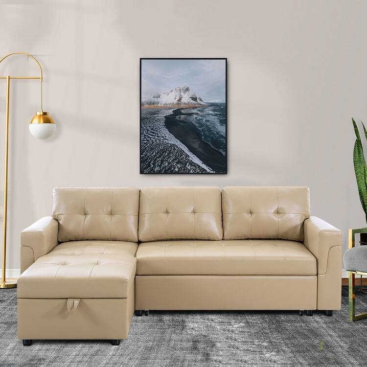 Reversible L-Shape Sleeper Sectional Sofa with Storage, Modern Convertible Sofa Bed for Living Room