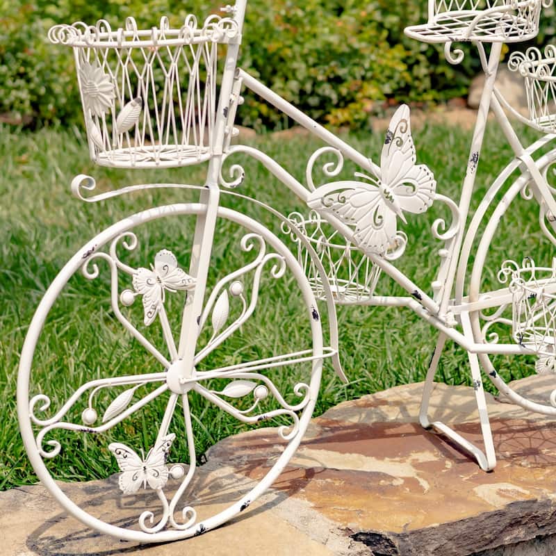 Large Iron Butterfly Bicycle Plant Stand in White