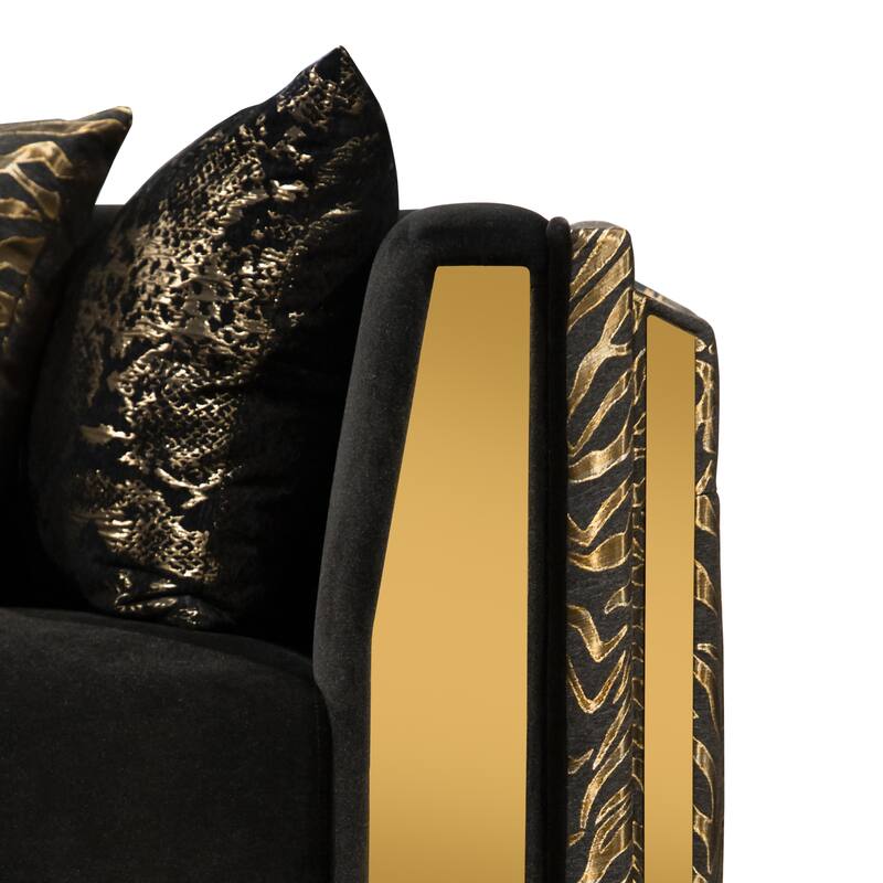 Furniture of America Ospray Glam 2-Piece Black Velvet Upholstered Zebra Print Sofa Set