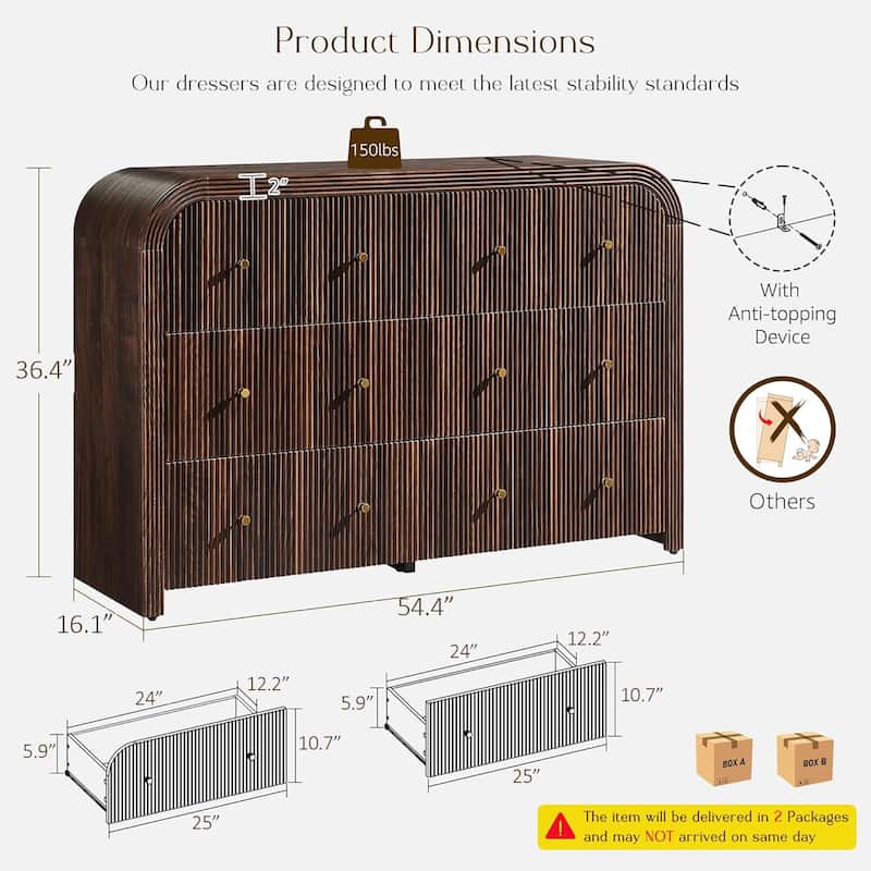 Modern Fluted 6 Drawers Dresser, Wood Chest of Drawers for Bedroom
