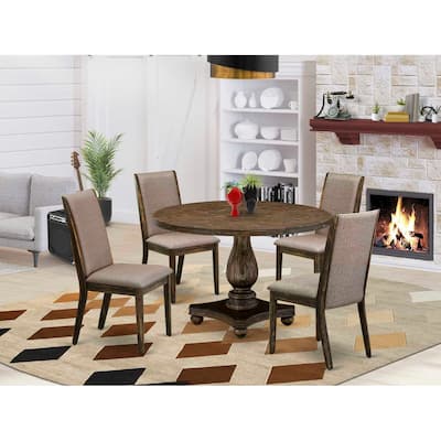 HomeStock 5-Piece Distressed Jacobean Finish Solid Wood Top Dining table with 4 Chairs