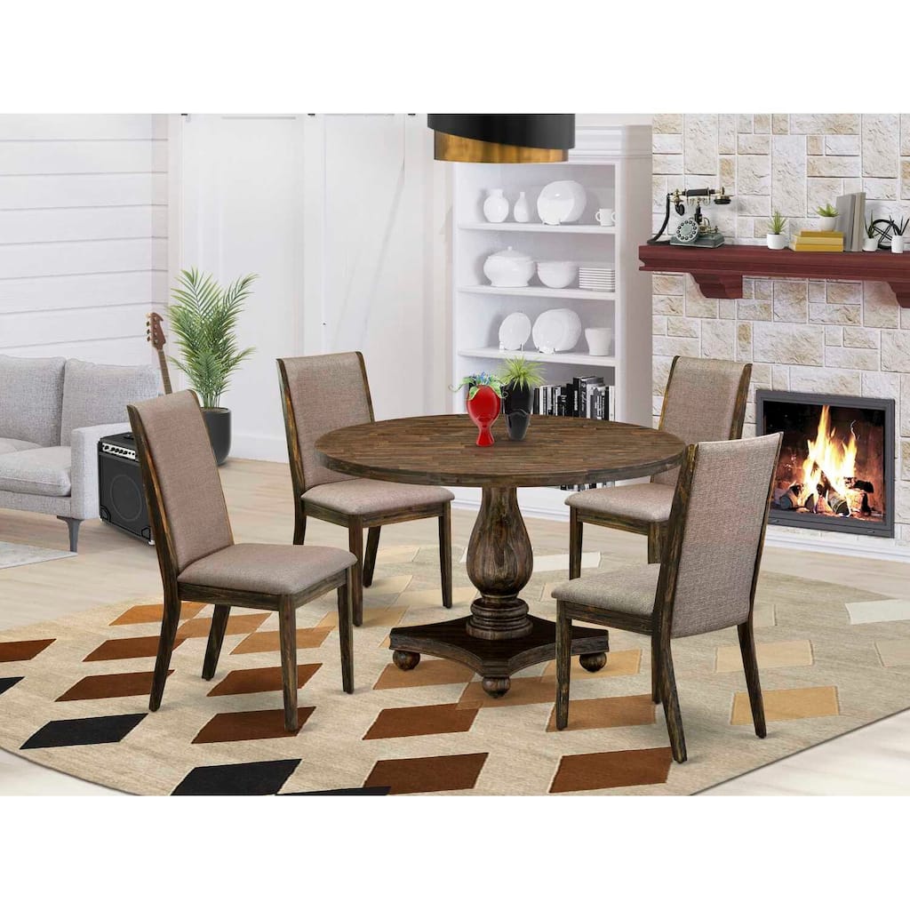 HomeStock 5-Piece Distressed Jacobean Finish Solid Wood Top Dining table with 4 Chairs