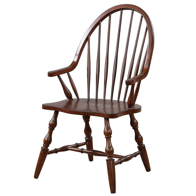 Distressed Windsor Style Wooden Dining Arm Chair - 41" - Brown