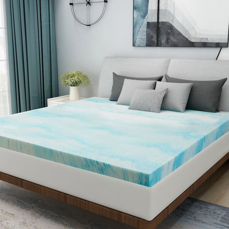 2 Inch Gel Infused Memory Foam Mattress Topper - Corrugated blue