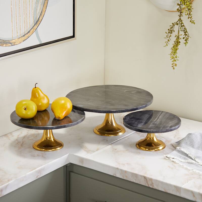 Black Aluminum Metal Cake Stand with Gold Base (Set of 3) - 15 x 14 x 6 Round