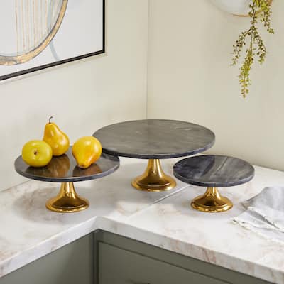 Black Aluminum Metal Cake Stand with Gold Base (Set of 3) - 15 x 14 x 6 Round