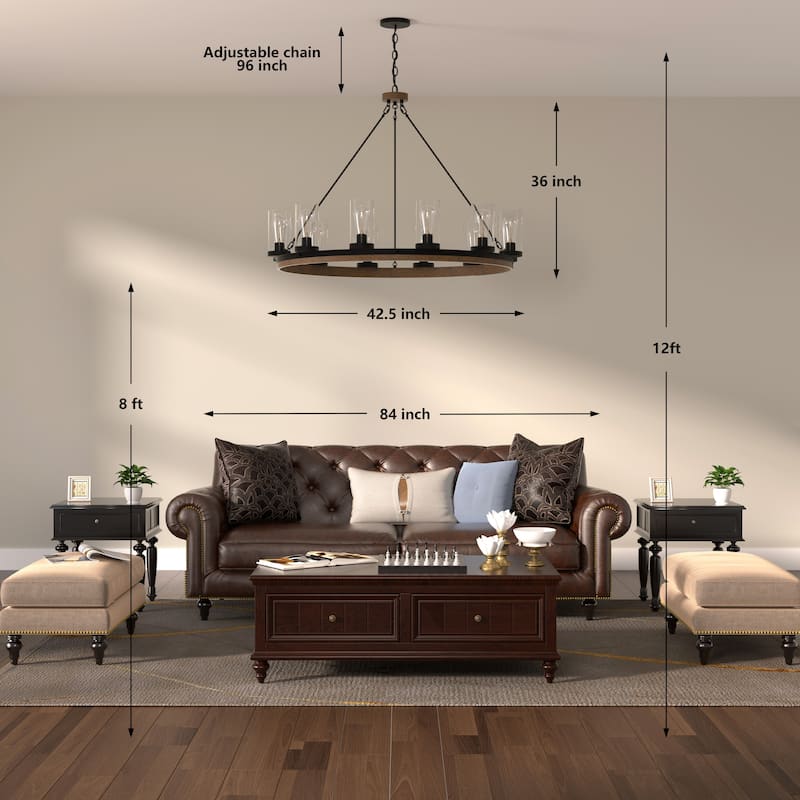 Large Farmhouse 12-light Wagon Wheel Chandelier - 42