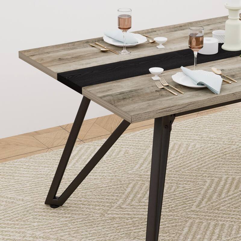 70.9" Large Dining Table for 6-8, Modern Farmhouse Kitchen Table with Spacious Tabletop & V-Shaped Steel Base, Adjustable Legs