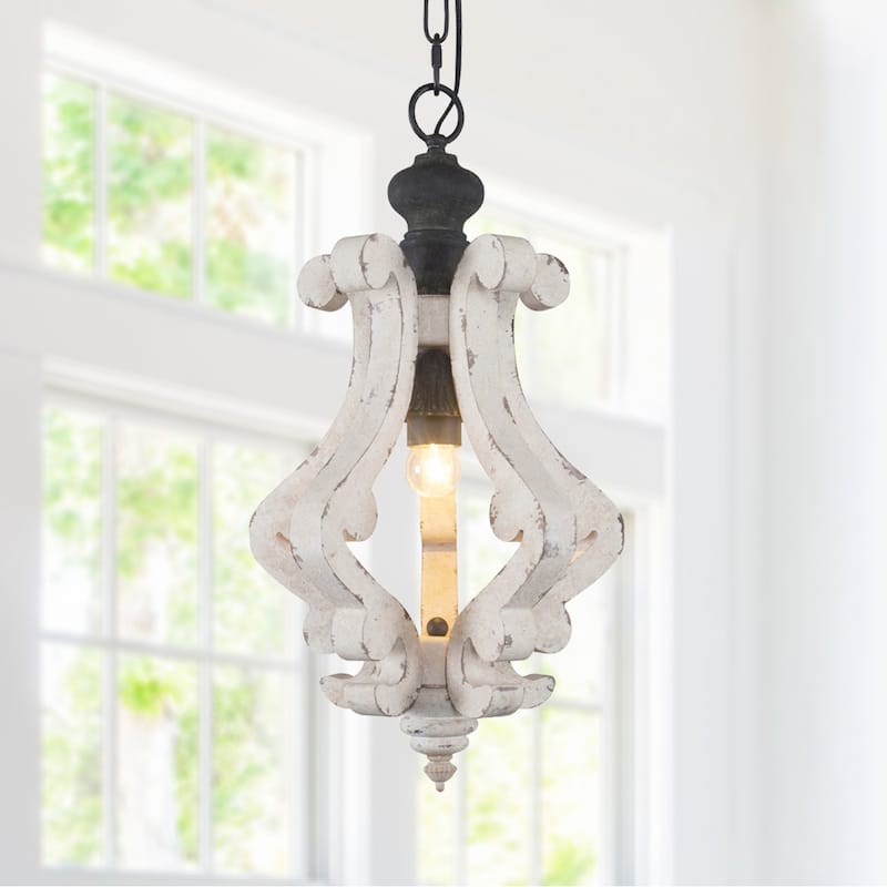 Bella Depot 1-Light Rustic Wood Chandelier Farmhouse Distressed Wood Pendant Light