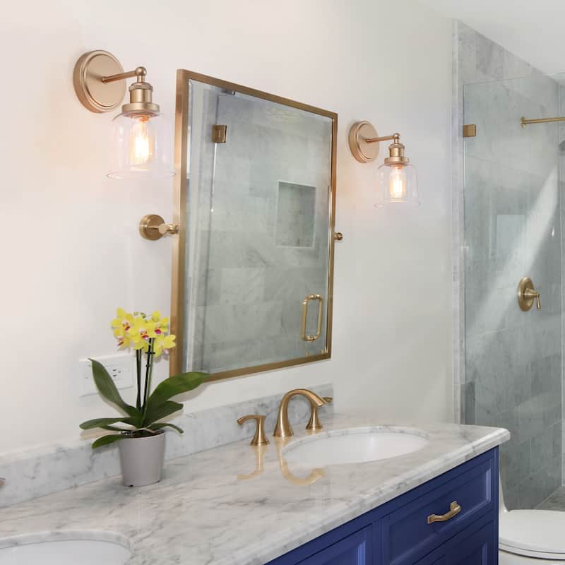 Ciare Modern Bathroom Vanity Lights Mini Wall Sconce Gold Bell Dimmable Glass Shade - Rose Gold - L 4.5" x W 7" x H 10"