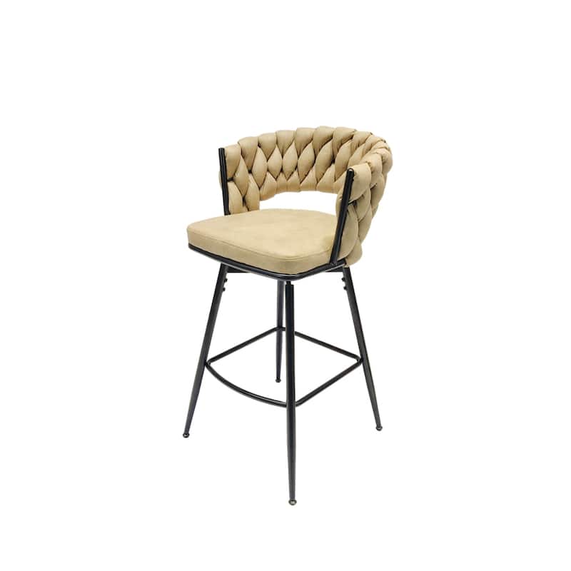 360 Swivel Leather Woven Bar Stool with Back Footrest (Set of 2)