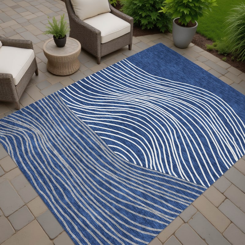 Machine Washable Indoor/ Outdoor Modern Arches Chantille Rug - Navy - 5' x 7'6"