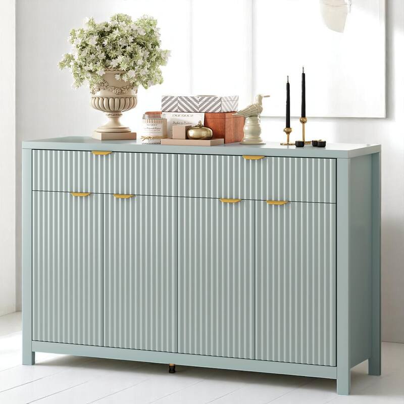 Wave-Grain Sideboard Buffet Cabinet with Drawers and Adjustable Shelves, 55in Console Table with Aluminum Handles