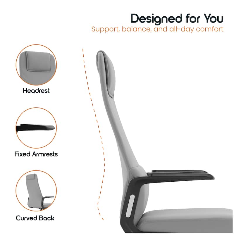 Nexa Ergonomic Leather/Polyester High-Back Office Chair with Padded Headrest, Adjustable Height, Swivel, and Smooth Casters
