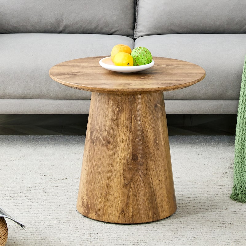 Natural Wood Grain Round Coffee Table: 21.6" Wide, 19.7" Tall - Perfect for Modern Living Spaces.