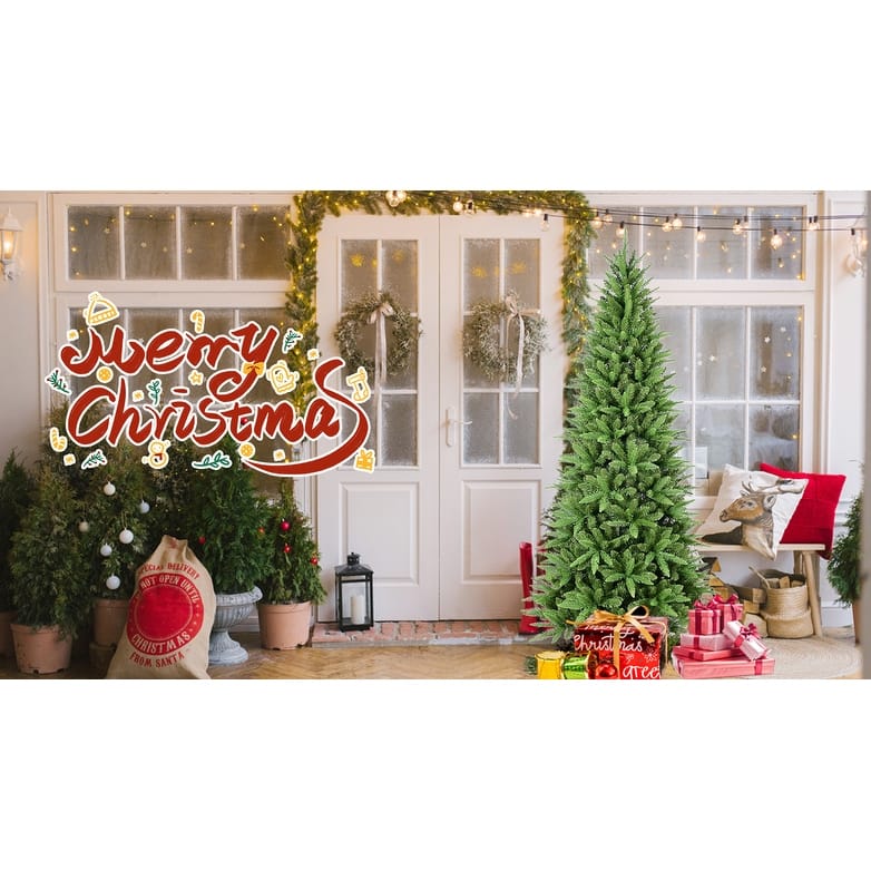 9FT Slim Christmas Tree-2152 Tips, PE+PVC Branches, Hinged Design for Easy Setup