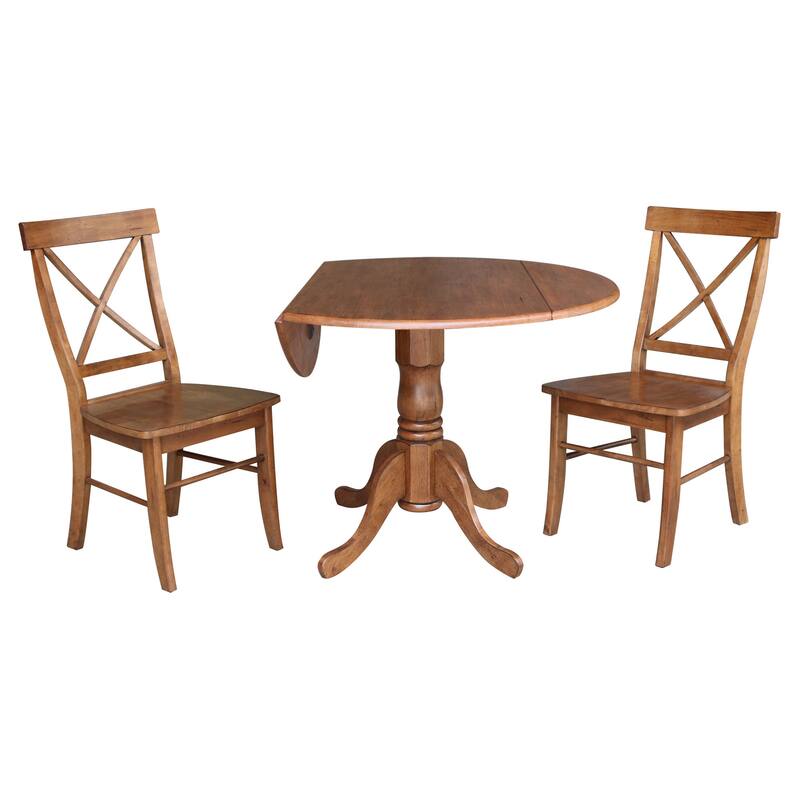 42" Solid Wood Dual Drop Leaf Table With 2 X-Back Chairs - 3 Piece Set