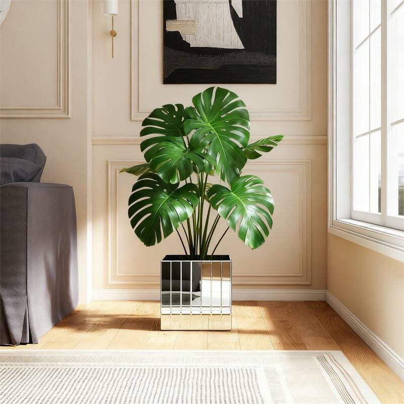 14" Mirrored Square Floor Vase