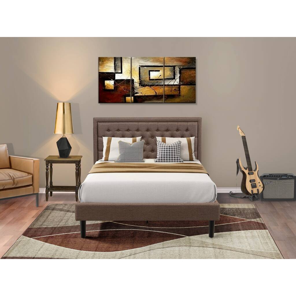 East West Furniture Queen Bed Set - Platform Bed Brown Headboard with Small Nightstand - Black Finish Legs(End Table Options)
