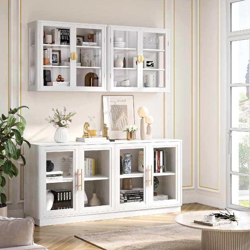 Modern Wall-Mounted Storage Cabinet with Tempered Glass Doors