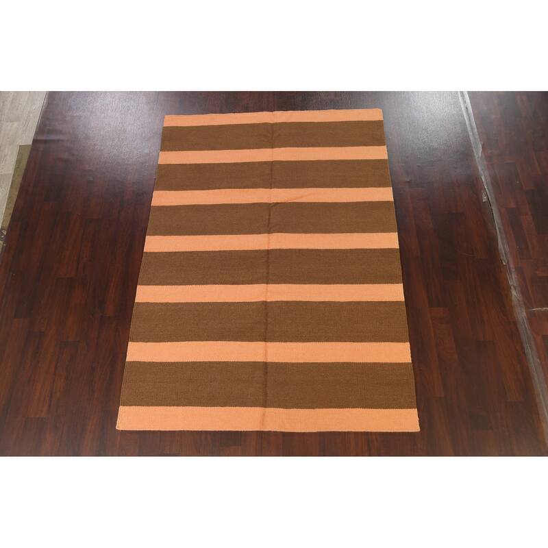 Stripe Modern Kilim Oriental Wool Area Rug Hand-woven Bedroom Carpet - 6'1" x 8'8"