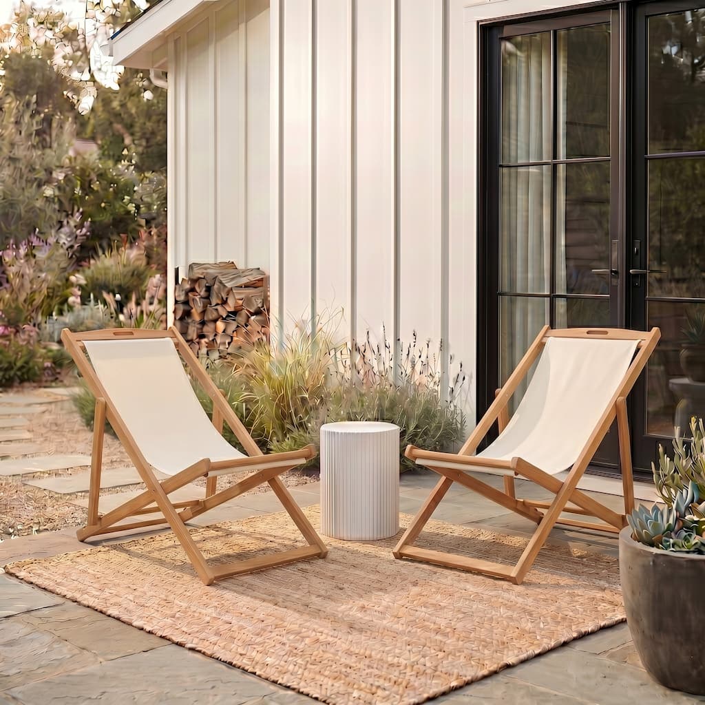 SAFAVIEH Outdoor Natalya Foldable Sling Chair (Set of 2) - 24"W x 34"D x 41"H