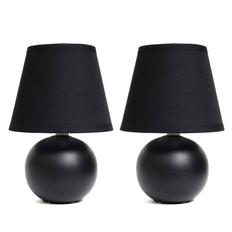 Simple Designs Mini Ceramic Globe Table Lamp 2 Pack Set, Gray 5.51"L x 5.51"W x 8.66"H Bed