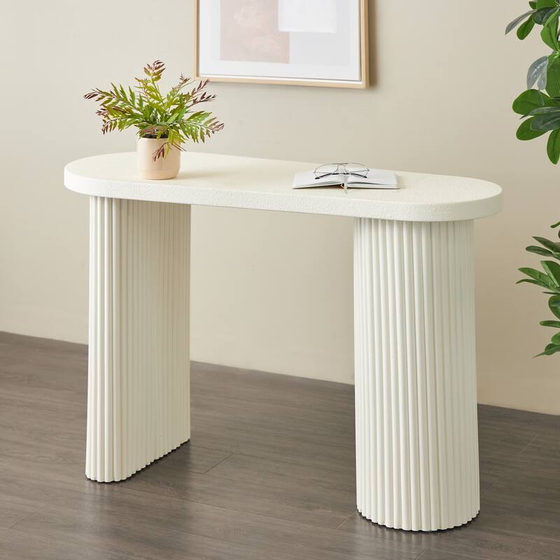 White Metal Handmade Oval Living Room Console Table with Ribbed Legs - White