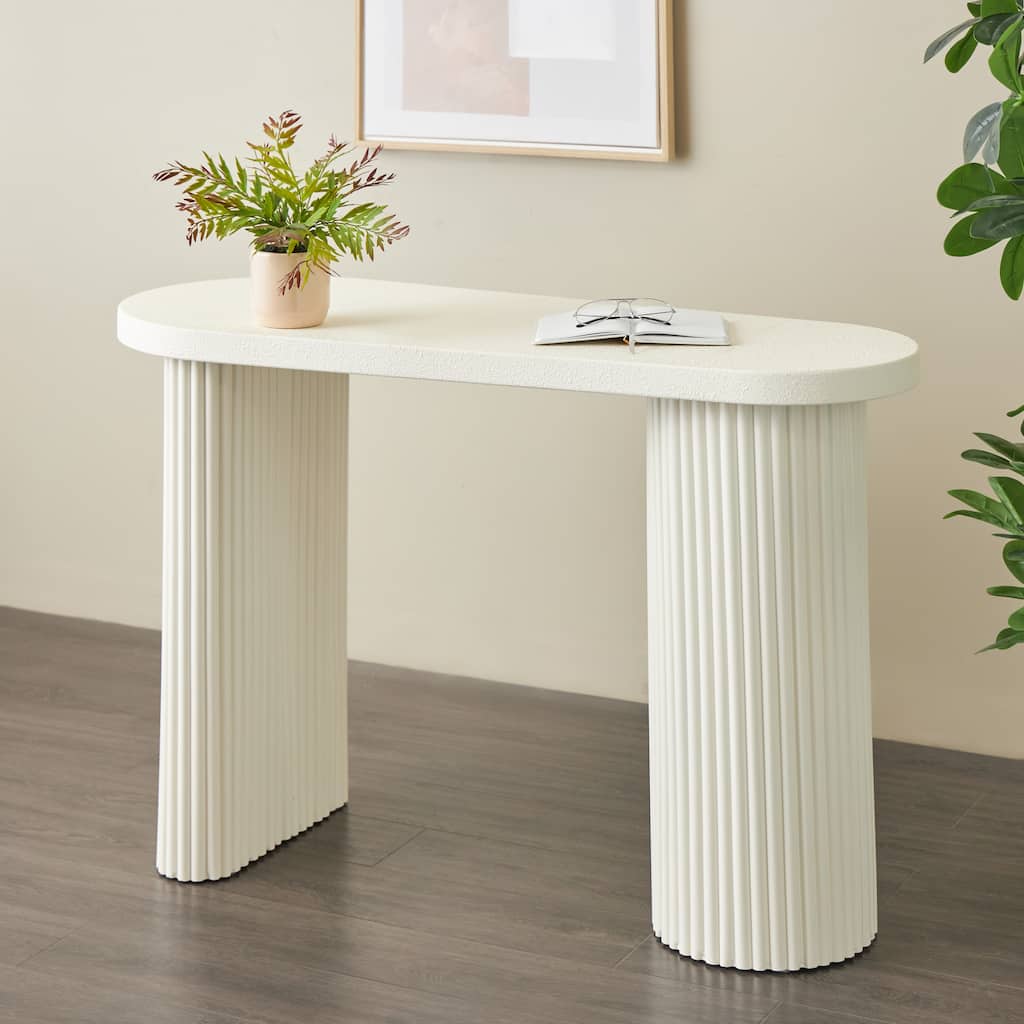 White Metal Handmade Oval Living Room Console Table with Ribbed Legs